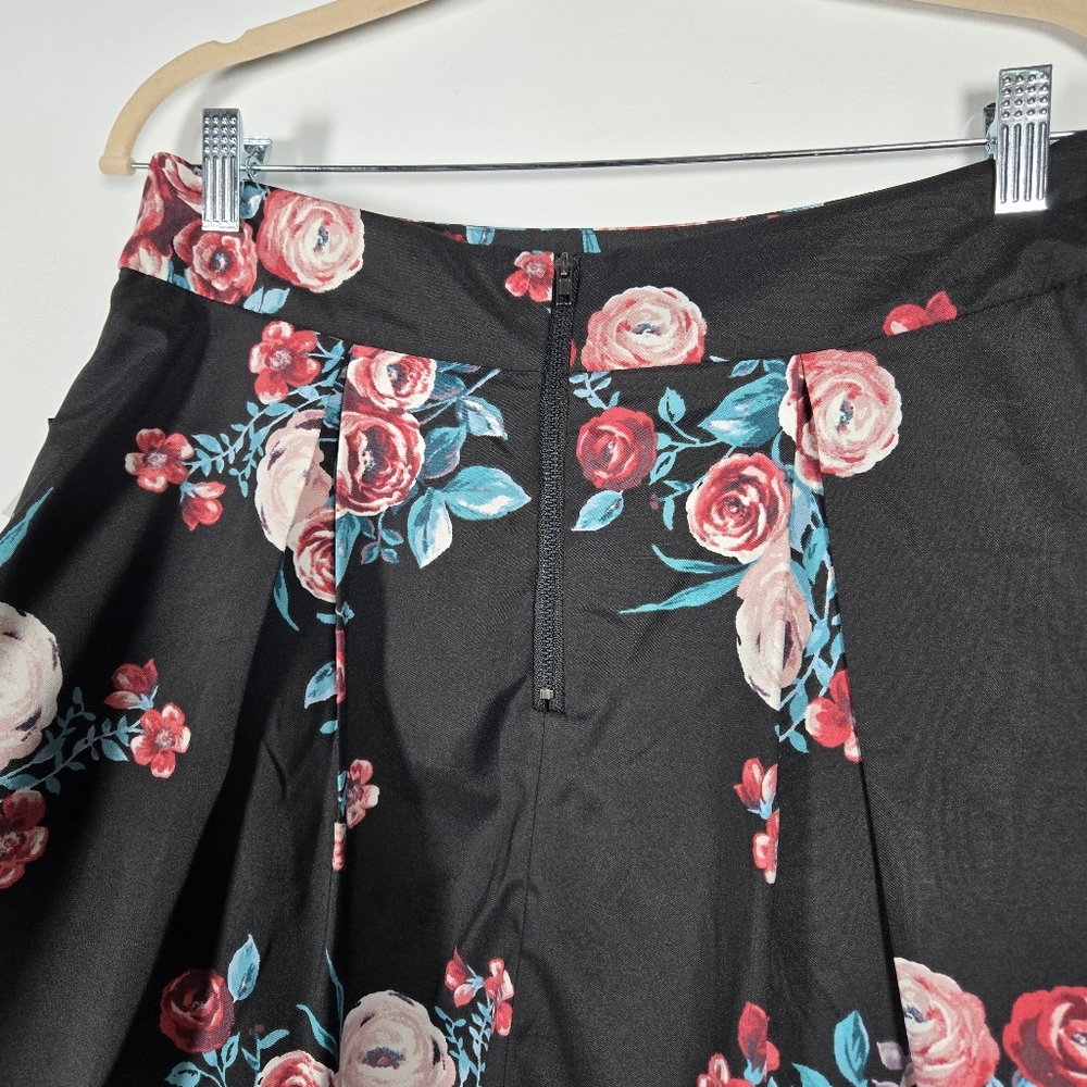 NEW Heart Soul Black Floral Pleated Front A-Line Skirt Juniors Size 9 - Picture 9 of 13